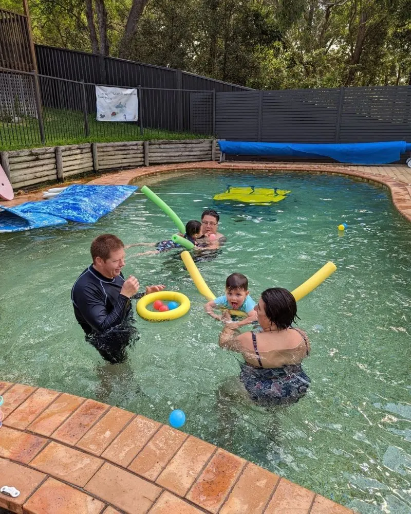 Toddler lesson with pool noodles